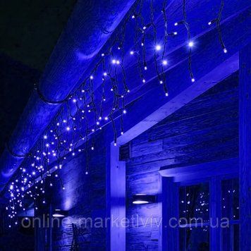 Вулична гірлянда Штора Бахрома 10х1, 5м, 200 LED, 220V Синій / Новорічна гірлянда штора Чорний провід 23456380501 фото