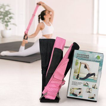 Лента для растяжки эластичная с петлями, Stretching Tension Band, Черно-розовая / Резиновый эспандер для йоги и растяжки 234594761 фото