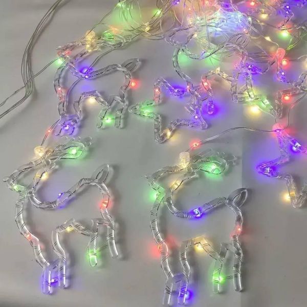 Гирлянда Штора от USB, 3м, с пультом, звезды и олени, Разноцветный / Новогодняя LED гирлянда на штору 234576474 фото