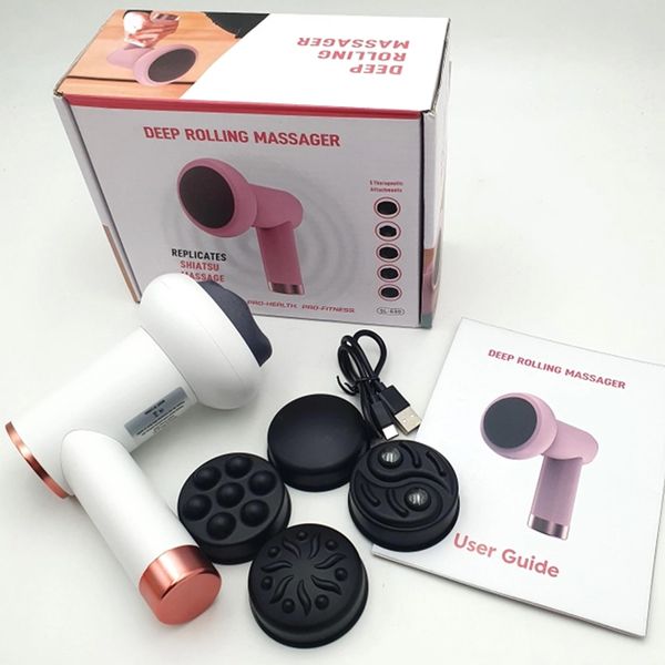 Антицелюлітний масажер для тіла Deep Rolling Massager, Білий / Ручний акумуляторний вібромасажер з насадками 234569333 фото