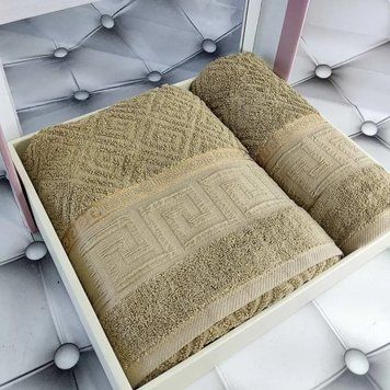 Полотенца, хлопок, 600 г/м2., 2 шт/уп. Belizza PNY Panna bej / Махровые полотенца / Набор банных полотенец 345601518 фото