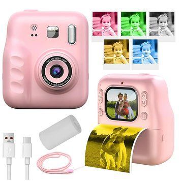 Фотоаппарат мгновенной печати + 1 термобумага, от USB, Розовый / Детская фотокамера / Фотокамера мгновенной печати для детей 234583036 фото