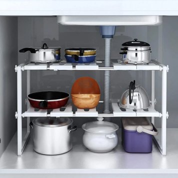 Регульована кухонна полиця для зберігання посуду, 38-70 см, KITCHEN RACK / Багатофункціональний органайзер на кухню під раковину 234565905 фото