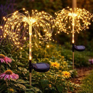 2 шт Садовий світильник на сонячній батареї "Феєрверк", 65см, 90LED, Теплий білий / Декоративний ліхтар для саду 234587480 фото