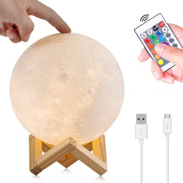 Настільний світильник нічник від USB, 3D Magic LED Moon / Сенсорна лампа з пультом у вигляді місяця 123460932 фото