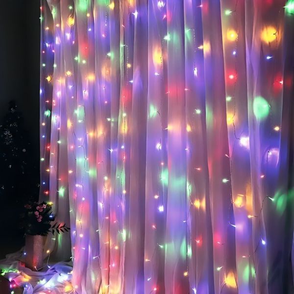 Светодиодная гирлянда Штора от сети, 3х2м, 200LED, Разноцветный / Гирлянда занавес на окно / Новогодняя гирлянда 23458184901 фото