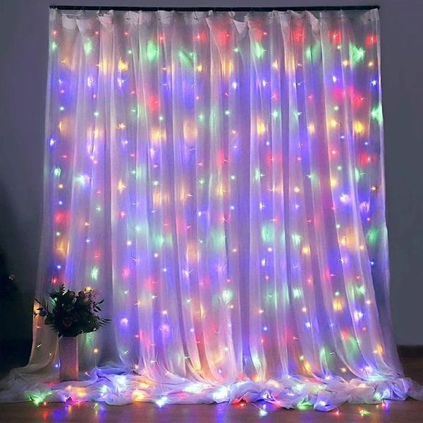 Светодиодная гирлянда Штора от сети, 3х2м, 200LED, Разноцветный / Гирлянда занавес на окно / Новогодняя гирлянда 23458184901 фото