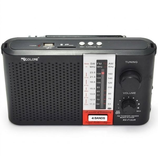 Портативний радіоприймач із USB, SD, AUX, RX-F12UR, Чорний / Радіо-програвач / FM приймач акумуляторний 234587214 фото