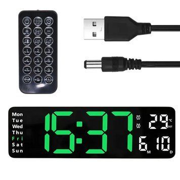 Настільний годинник будильник SM 601, від USB, Білі з зеленим + пульт / Настінний електронний годинник з термометром 234575344 фото