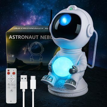 Ночник-проектор звездного неба Космонавт, от USB, с пультом / Детский светильник с проекцией космоса / Детский ночник 234587290 фото