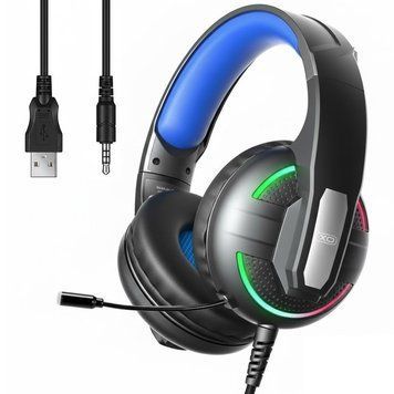 Ігрові навушники з мікрофоном 3,5 мм + USB, RGB LED, кабель 2 м, XO GE-09 / Комп'ютерні навушники дротові / Навушники геймерські 234587961 фото