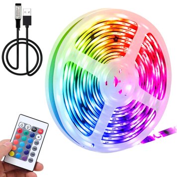 Светодиодная Led лента 10м, с пультом ДУ, от USB / Многоцветная RGB подсветка для комнаты 234569606 фото