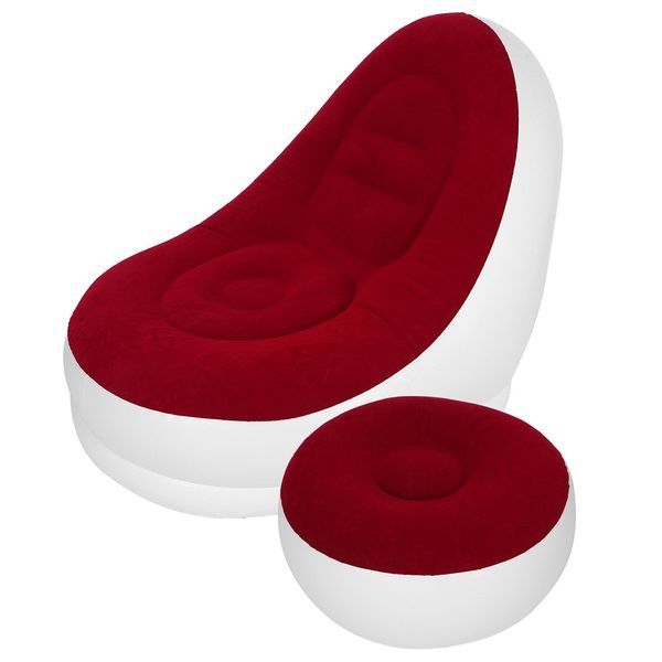 Надувний диван з пуфом Air Sofa - 99х130х76см Intex, Червона / Надувне велюрове крісло-диван з пуфиком 23456510901 фото