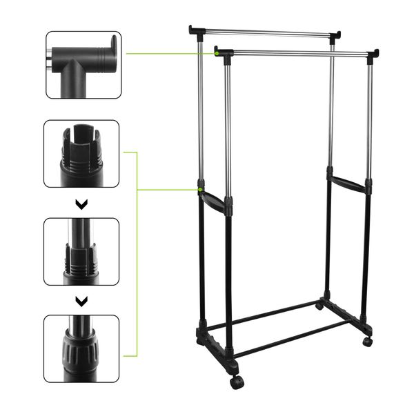 Підлогова вішалка для одягу Double Pole (130x65x32 см) / Телескопічна подвійна стійка для речей 123464654 фото