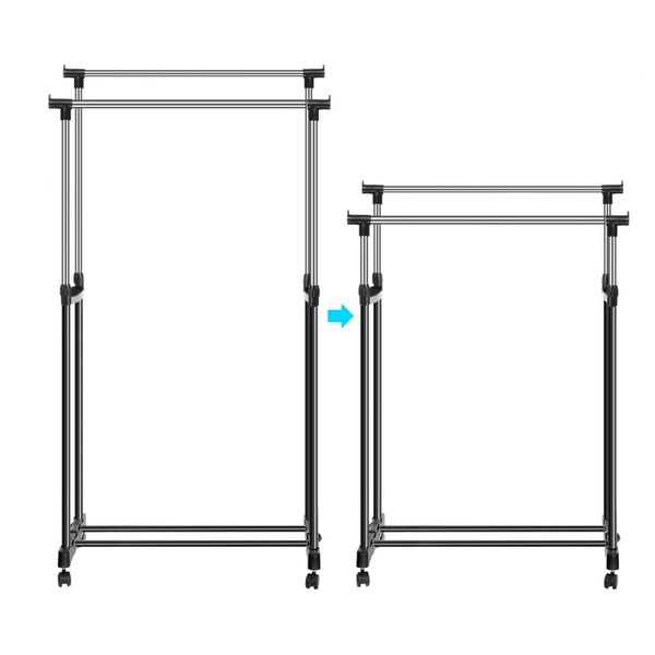 Підлогова вішалка для одягу Double Pole (130x65x32 см) / Телескопічна подвійна стійка для речей 123464654 фото