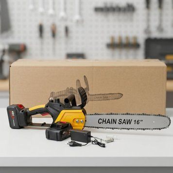 Аккумуляторная цепная пила 16", 48V +2АКБ Chain Saw, Желтый / Аккумуляторная бензопила с шиной 40 см для дерева, сада, дачи 234590840 фото