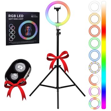 Кільцева лампа 30 см MJ 300 Soft Ring Light + Подарунок Штатив 0,66-2 м + Пульт для селфі / Світлодіодна LED лампа / Кільцева RGB лампа з тримачем для телефону 234561666(цей артикул вірний) фото