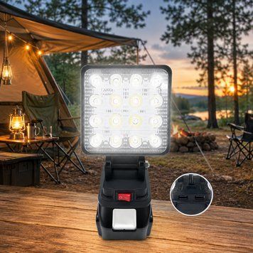 Led прожектор, від акумулятора електроінструмента, 2xUSB, Чорний / LED лампа для кемпінгу / Світлодіодний ліхтар для природи 234596598 фото