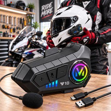 Блютуз гарнітура на шолом з мікрофоном, USB, Y10, Чорна / Мотогарнітура / Bluetooth гарнітура 234650128 фото