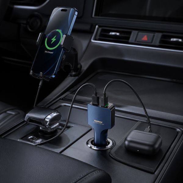 Автомобільний зарядний пристрій, 100W, Type-C, USB, Remax RCC326, Синій / Швидка зарядка в машину / Автозарядка 234596109 фото