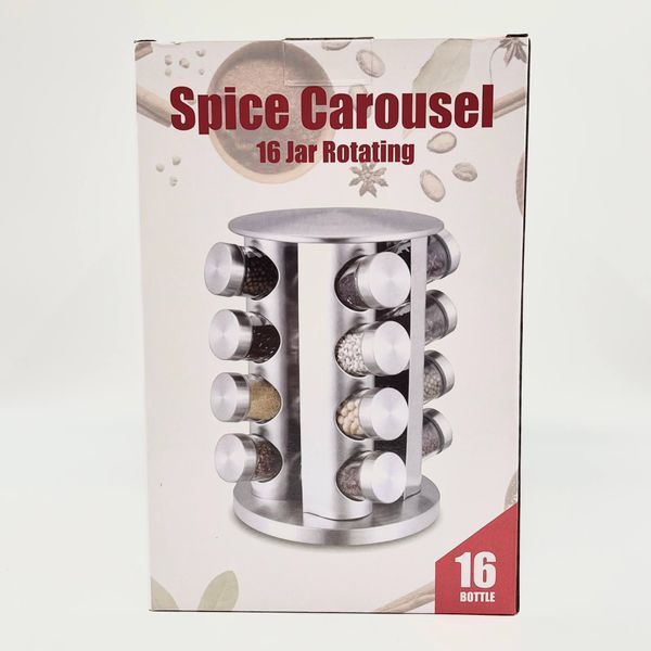 Набір баночок для спецій на обертовій підставці, 16 шт, Spice carousel №A2-31 / Органайзер для спецій / Карусель для спецій / Баночки для спецій 234570166 фото