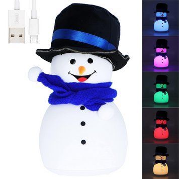 Новогодний силиконовый светильник Снеговик с USB, 7 цветов свечения / Детский ночник на новый год 234568950 фото